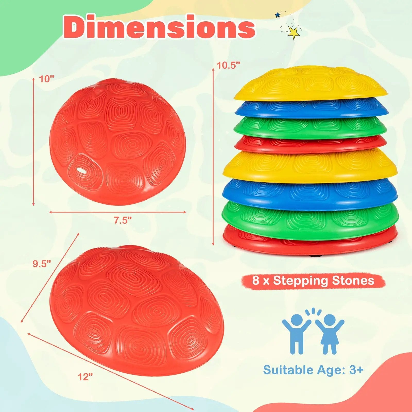 Stepping Stones for Kids 8 PCS Non-Slip Toddler Stepping Stones Balance Sensory Toys-Multicolor by DirectDeals