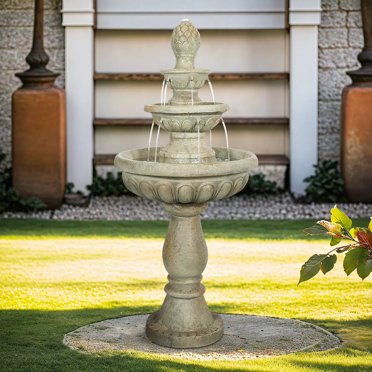 Concrete 3 Tier Fountain Classical Pineapple Finial, photo 2 of 4