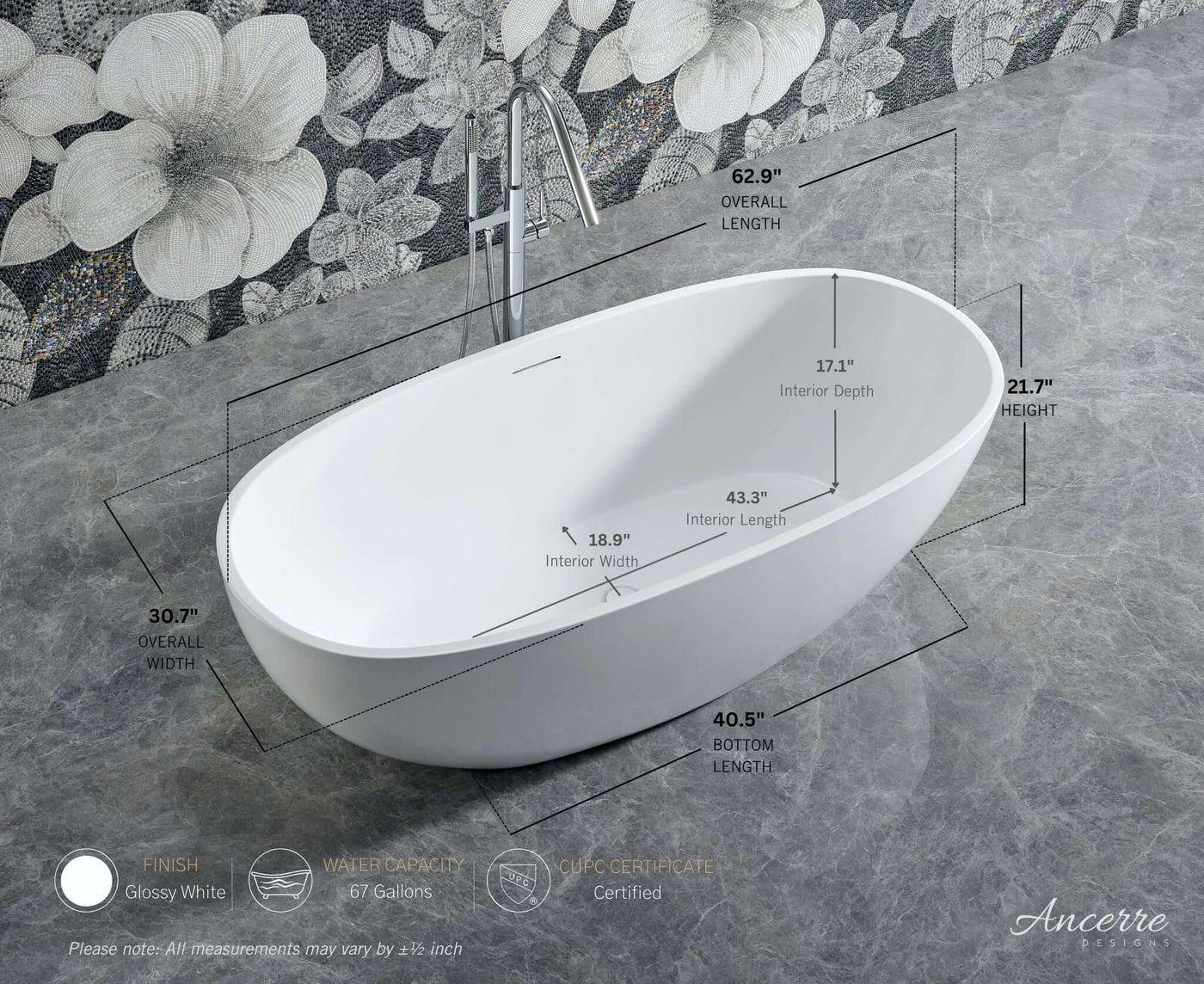 STONEBROOK Freestanding Acrylic Bathtub by Ancerre Designs