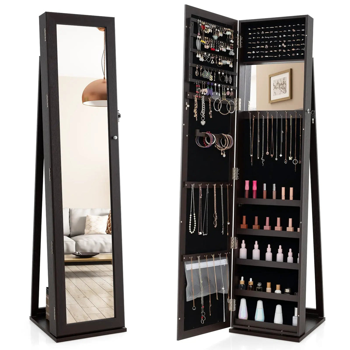 Standing Lockable Jewelry Storage Organizer with Full-Length Mirror, photo 8 of 8