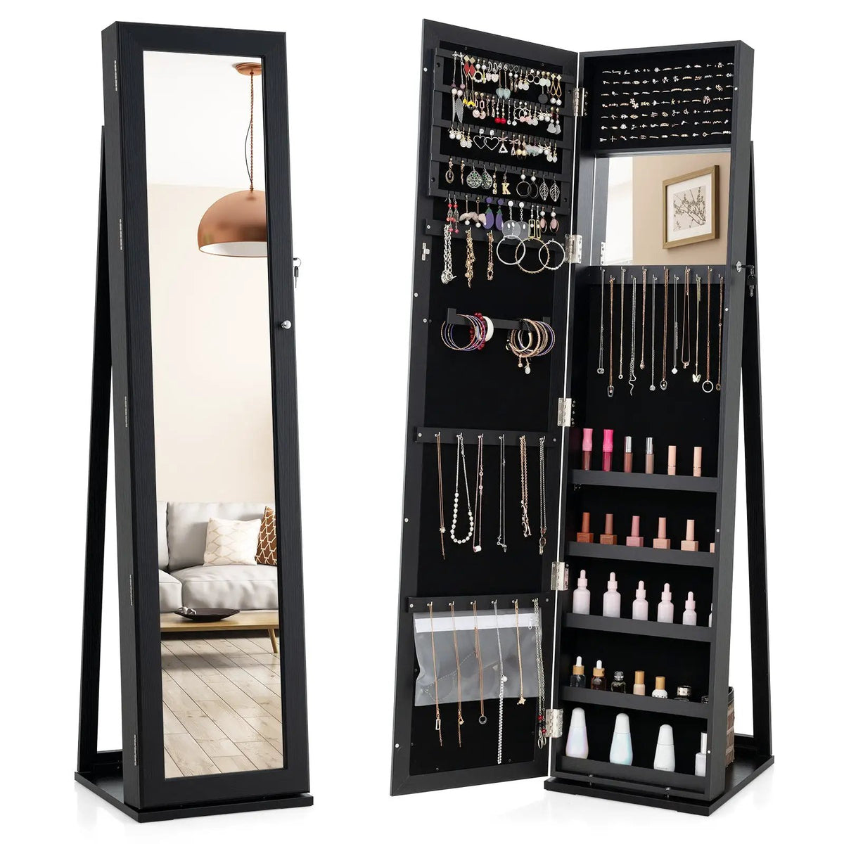 Standing Lockable Jewelry Storage Organizer with Full-Length Mirror, photo 6 of 8