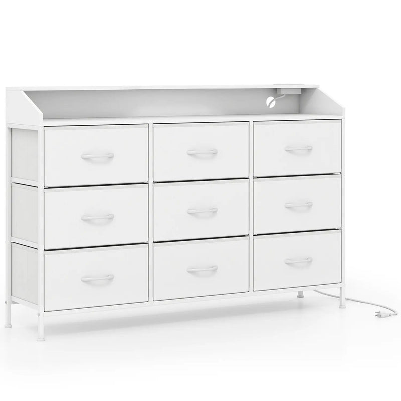 Storage Organizer with LED Lights and 9 Fabric Drawers for Bedroom by DirectDeals
