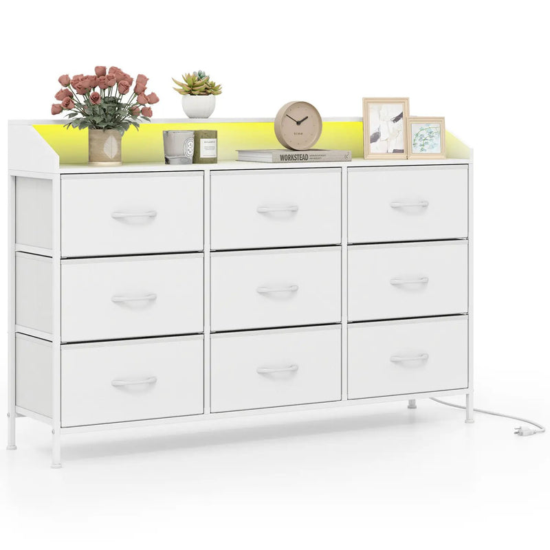 Storage Organizer with LED Lights and 9 Fabric Drawers for Bedroom by DirectDeals