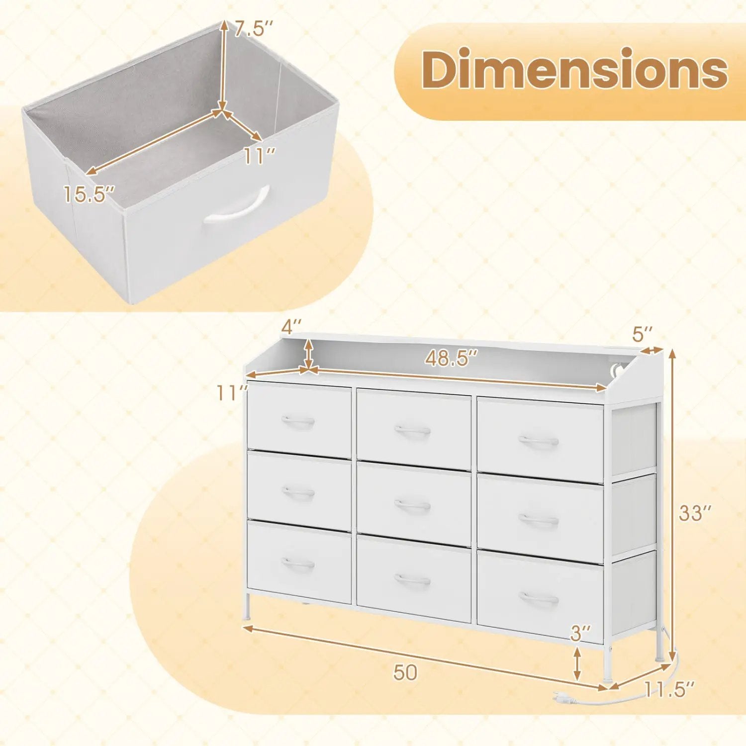 Storage Organizer with LED Lights and 9 Fabric Drawers for Bedroom by DirectDeals