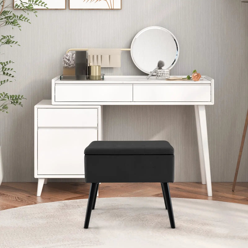 Velvet Storage Ottoman with Solid Wood Legs for Living Room Bedroom by DirectDeals