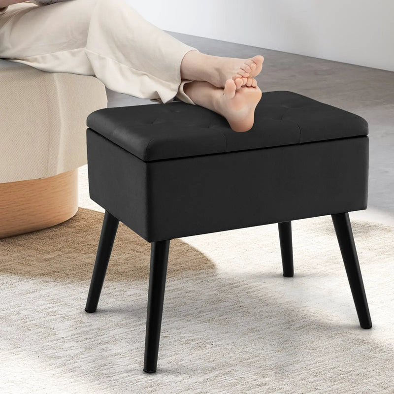 Velvet Storage Ottoman with Solid Wood Legs for Living Room Bedroom by DirectDeals