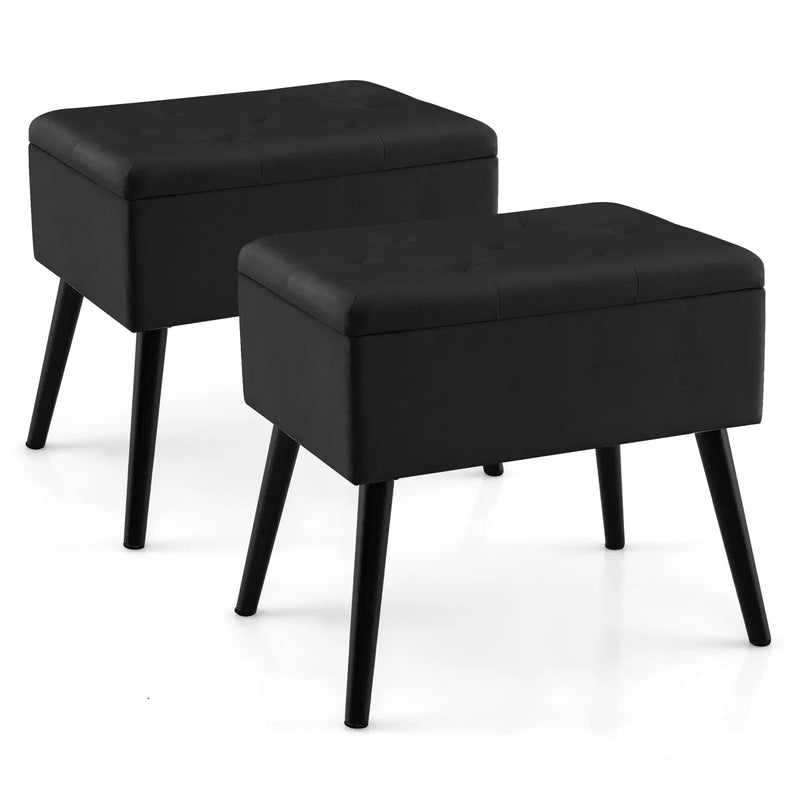 Velvet Storage Ottoman with Solid Wood Legs for Living Room Bedroom by DirectDeals