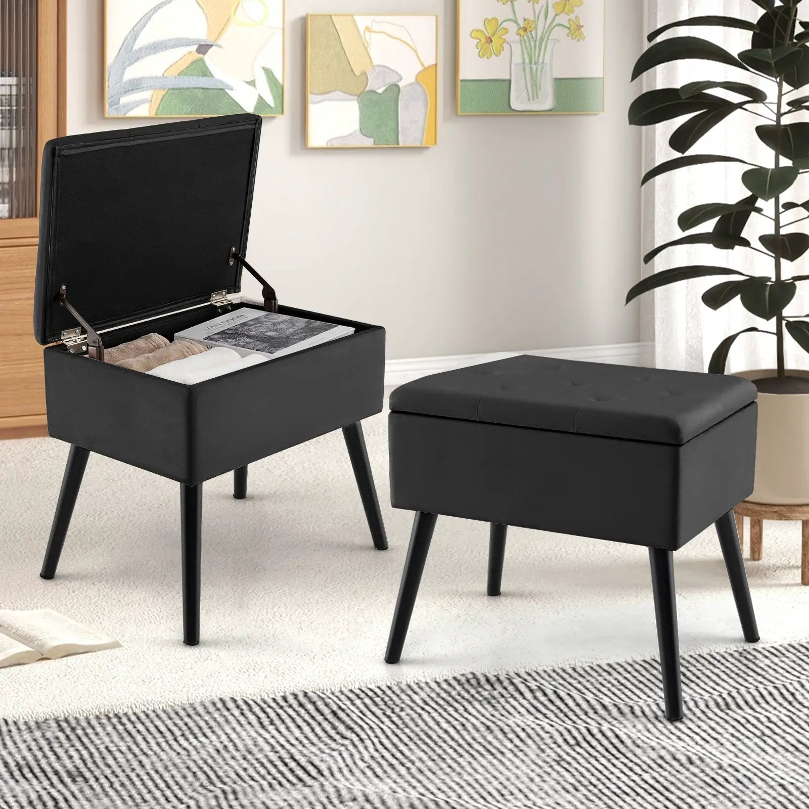 Velvet Storage Ottoman with Solid Wood Legs for Living Room Bedroom by DirectDeals
