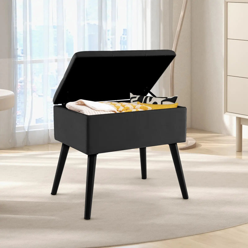 Velvet Storage Ottoman with Solid Wood Legs for Living Room Bedroom by DirectDeals