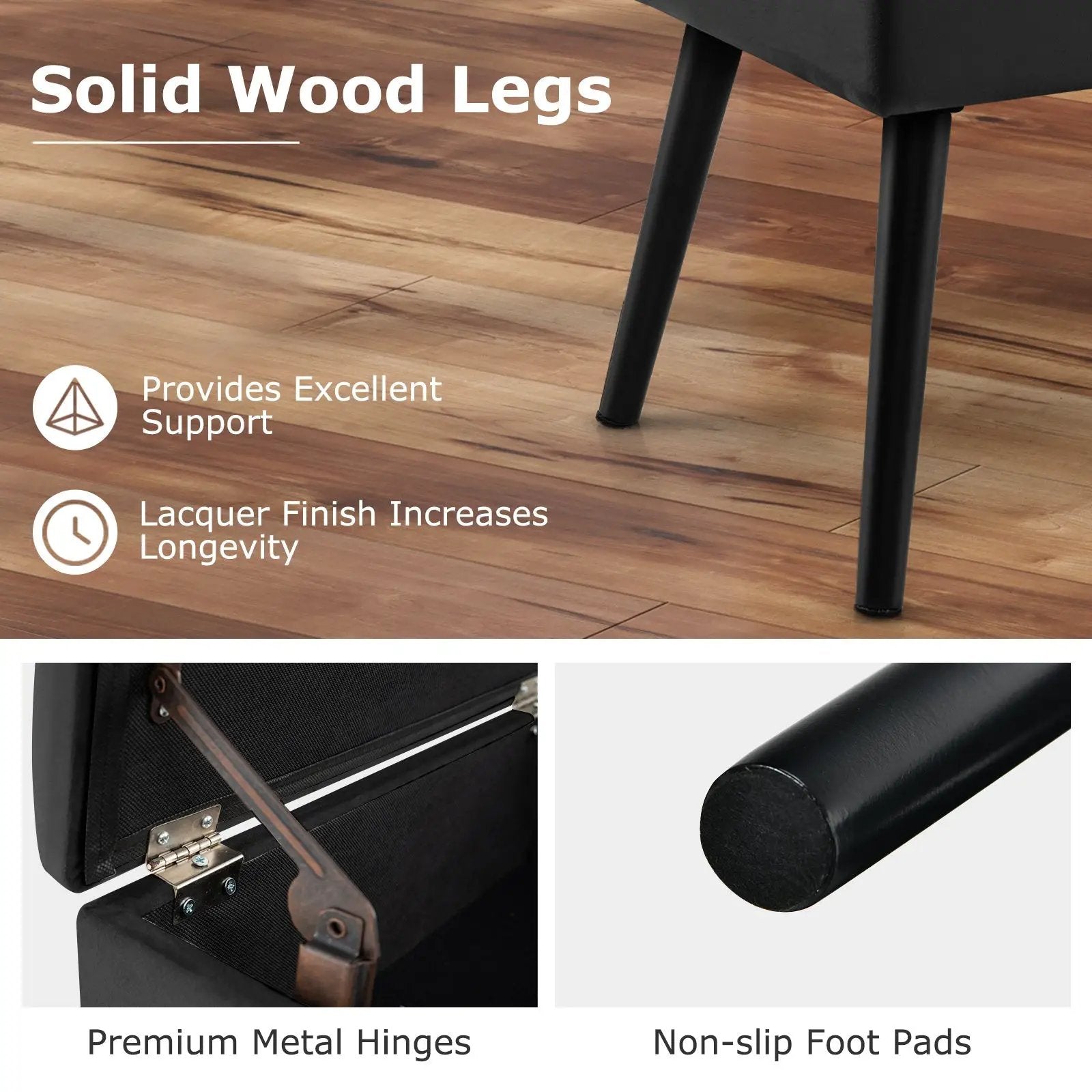 Velvet Storage Ottoman with Solid Wood Legs for Living Room Bedroom by DirectDeals