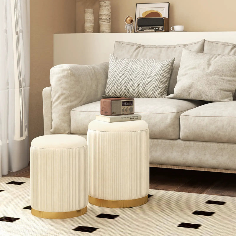 Velvet/Linen Fabric Storage Ottoman Set of 2 by DirectDeals