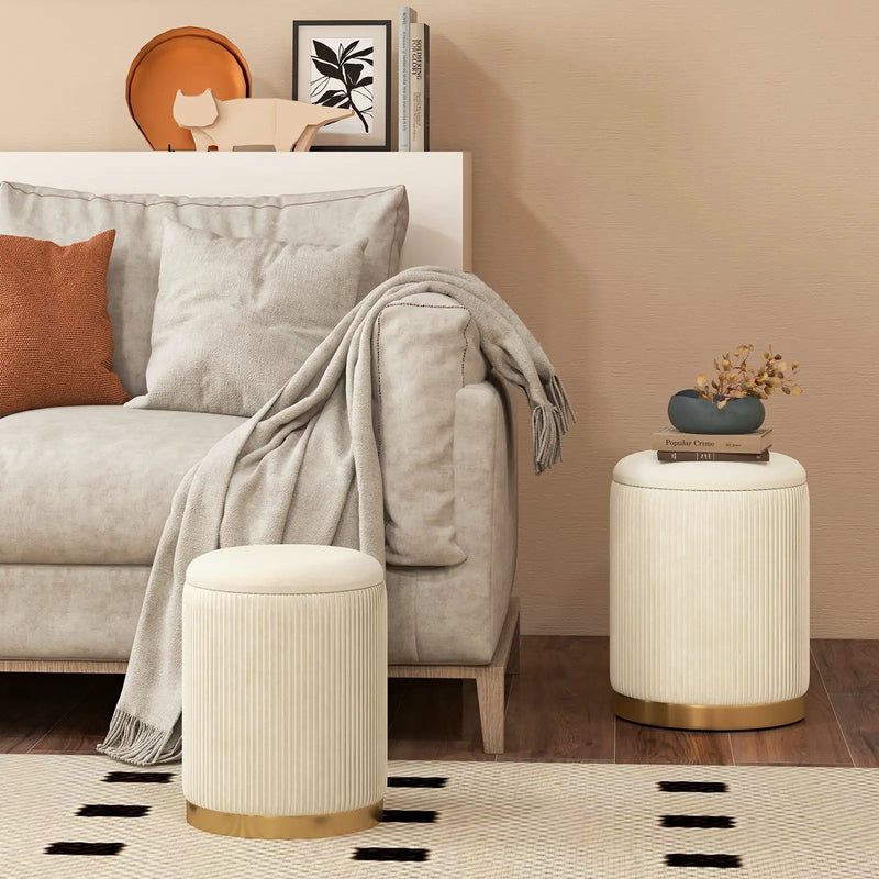 Velvet/Linen Fabric Storage Ottoman Set of 2 by DirectDeals