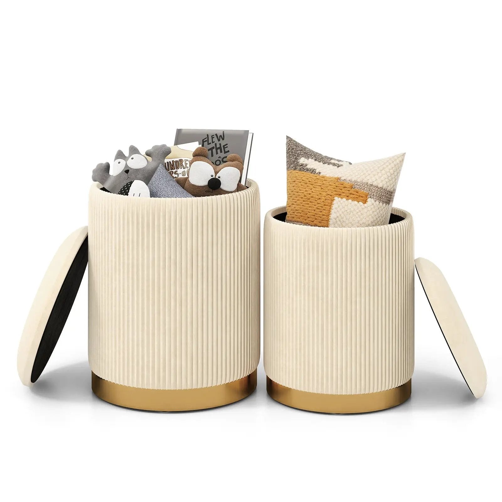 Velvet/Linen Fabric Storage Ottoman Set of 2 by DirectDeals