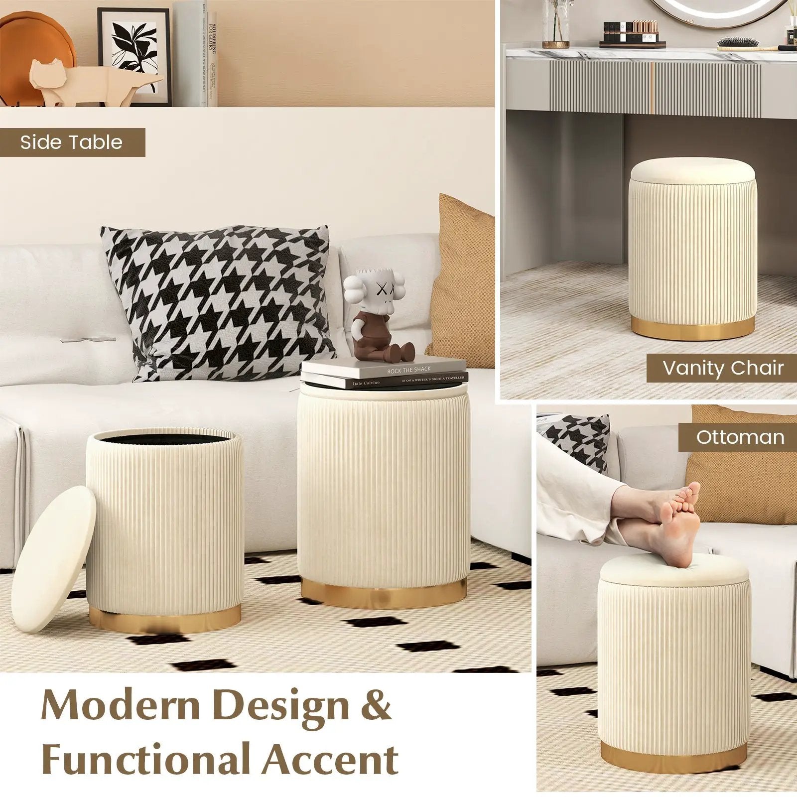 Velvet/Linen Fabric Storage Ottoman Set of 2 by DirectDeals
