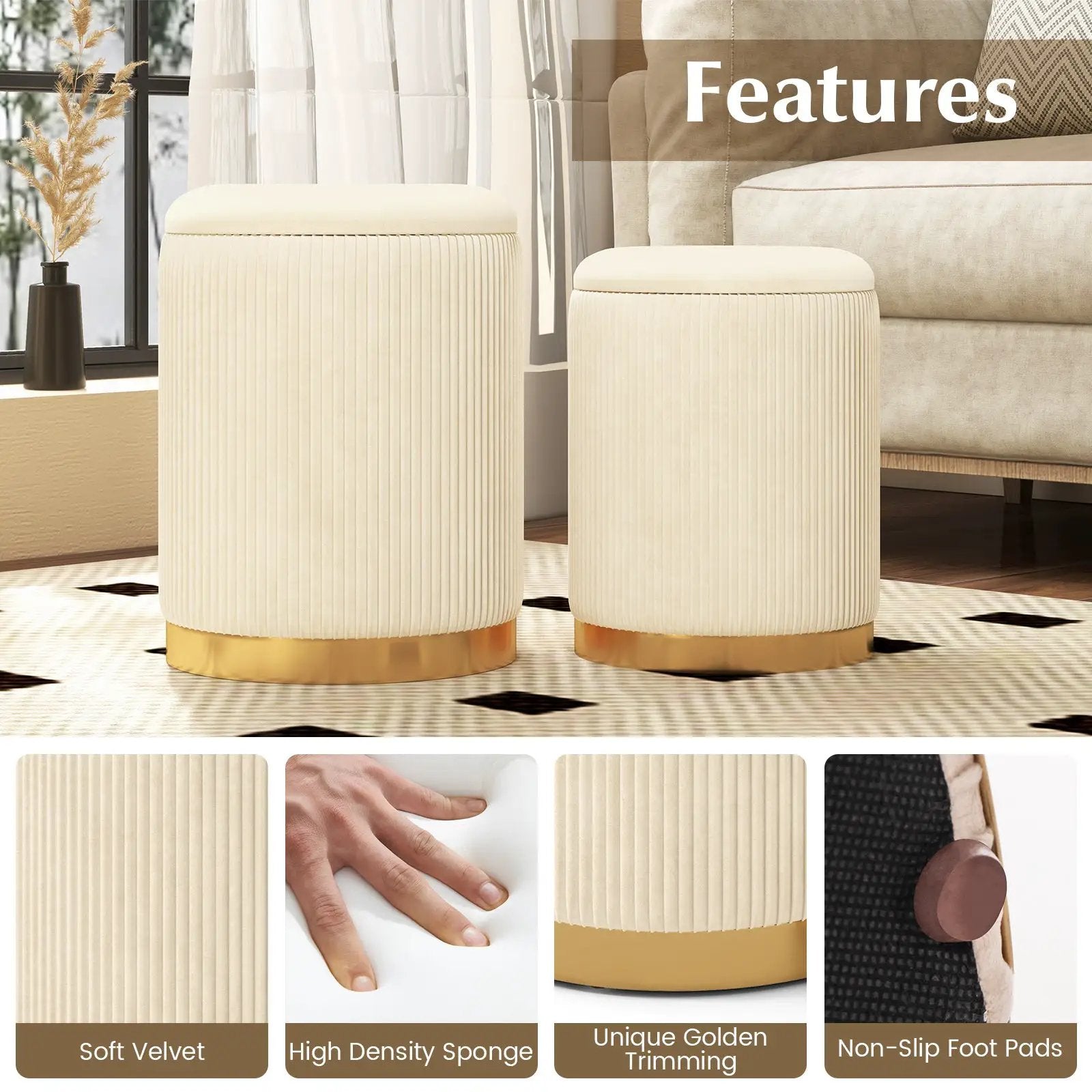 Velvet/Linen Fabric Storage Ottoman Set of 2 by DirectDeals
