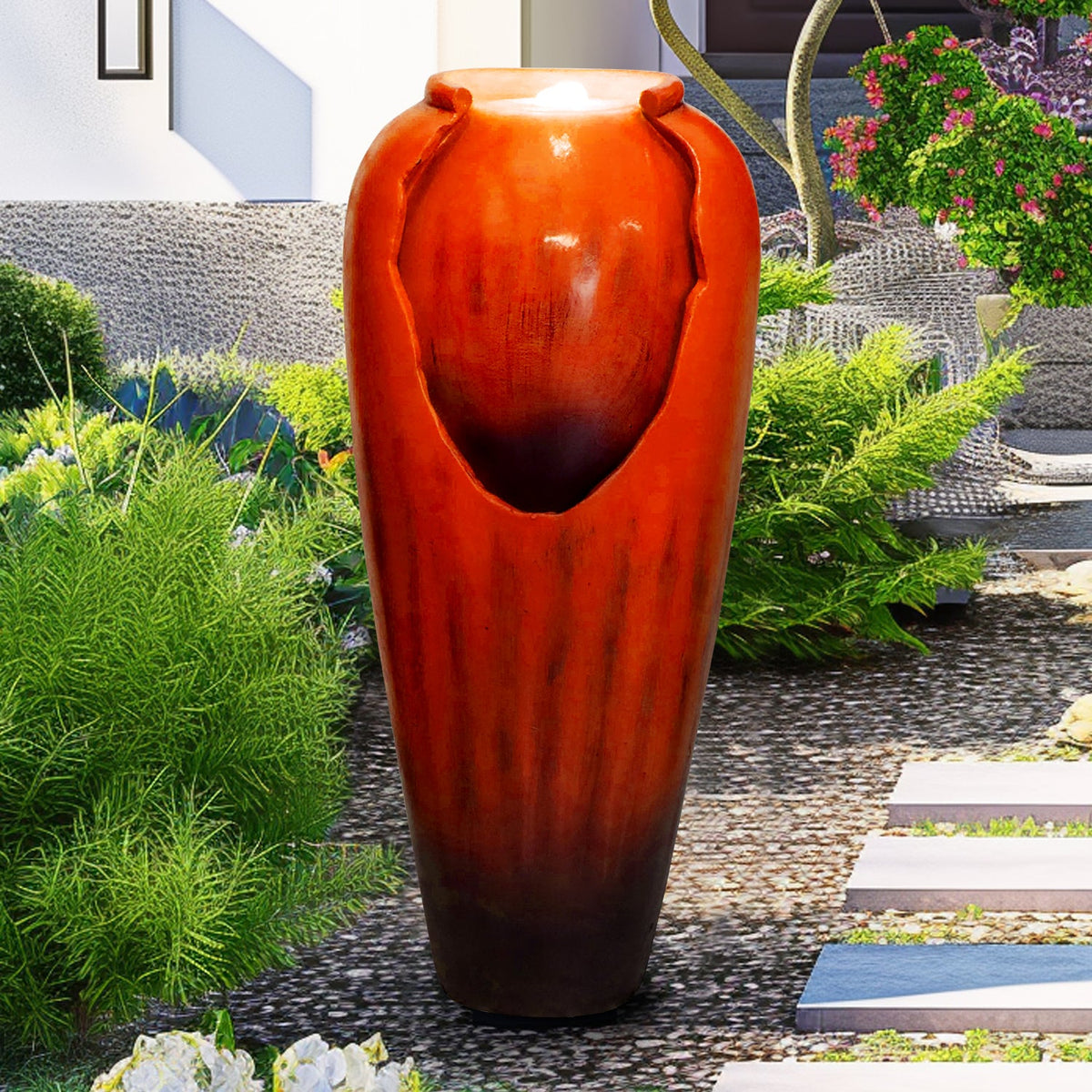 Resin Glazed Cutout Urn Outdoor Water Fountain 30 Inch, photo 12 of 12