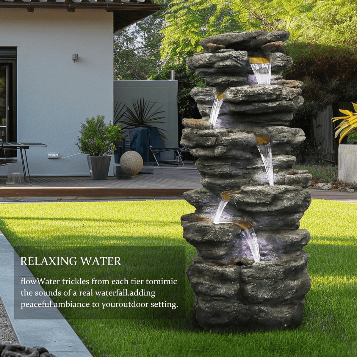 Resin Flagstone Outdoor Water Fountain with Moss 40 in, photo 2 of 13