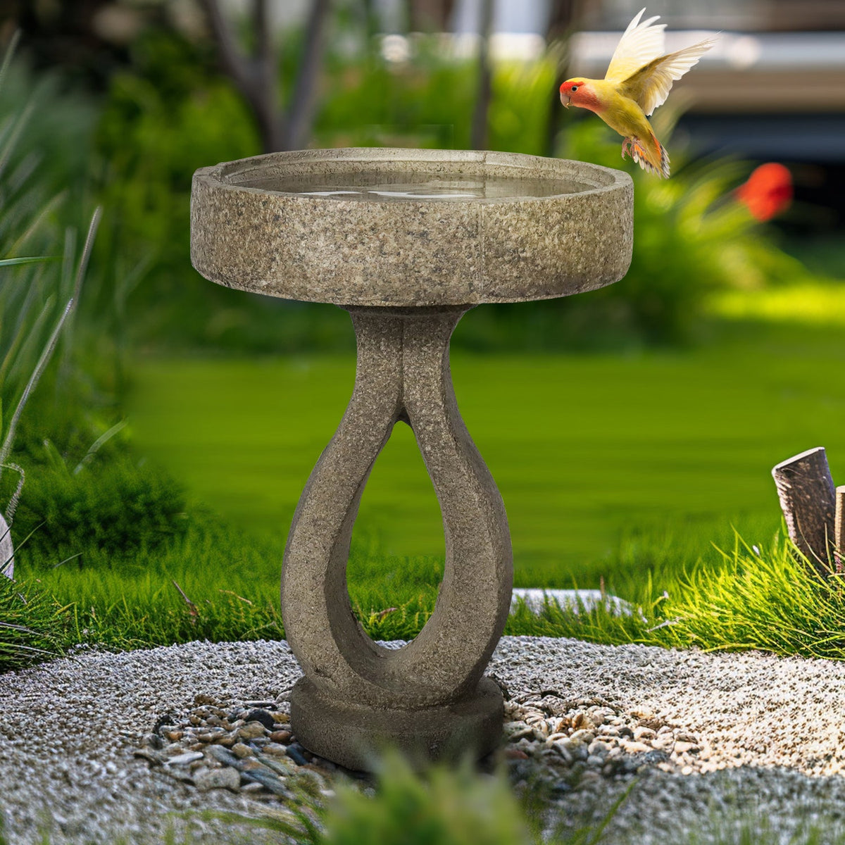 Concrete Contemporary Bird Bath Open Loop 22 Inch, photo 3 of 11