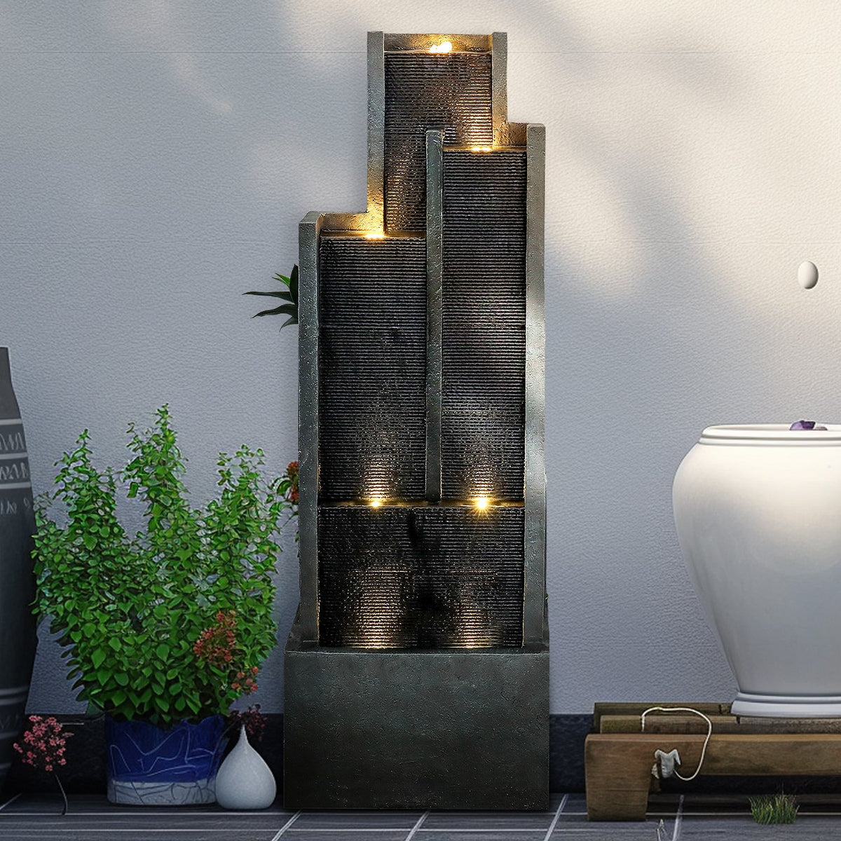 Resin Ribbed Slate Outdoor Water Fountain Quiet 50 in, photo 2 of 12