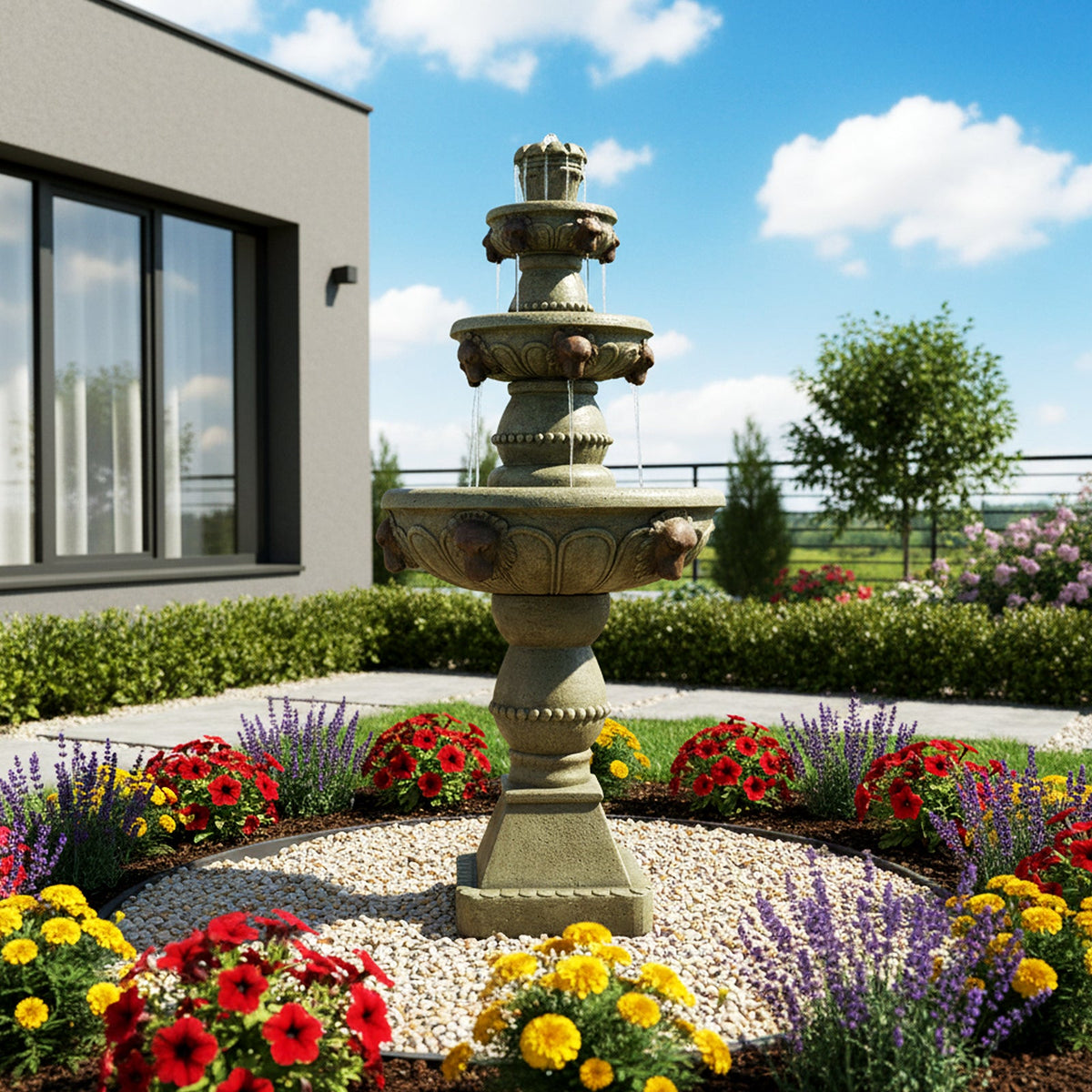 Concrete Lion Head Fountain 3 Tier Outdoor, photo 3 of 9