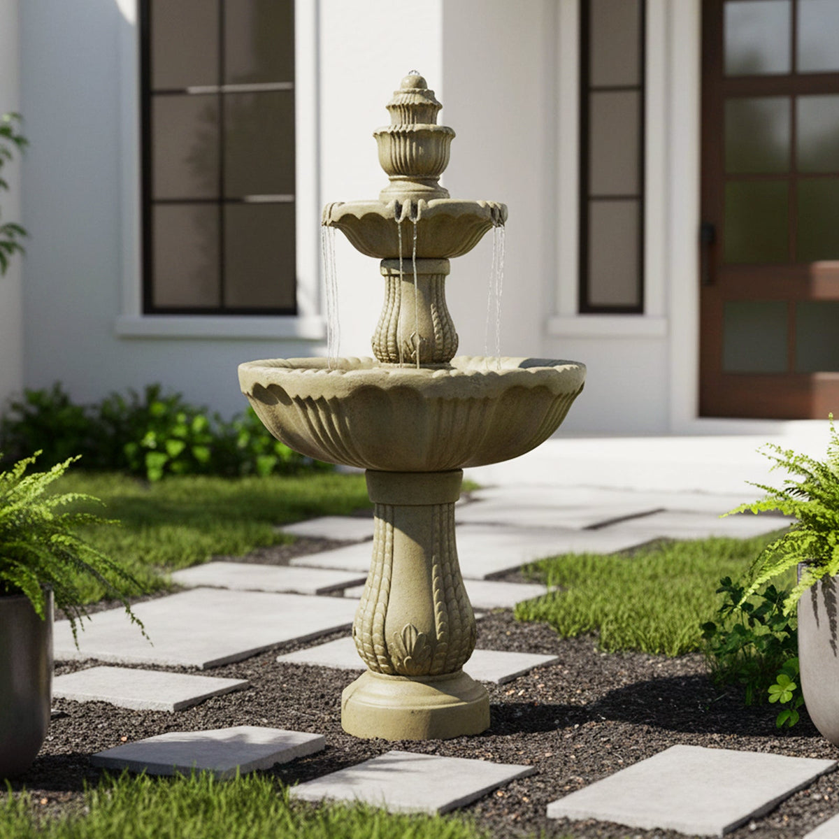 Concrete Water Fountain Pedestal Scalloped 3 Tier, photo 2 of 10