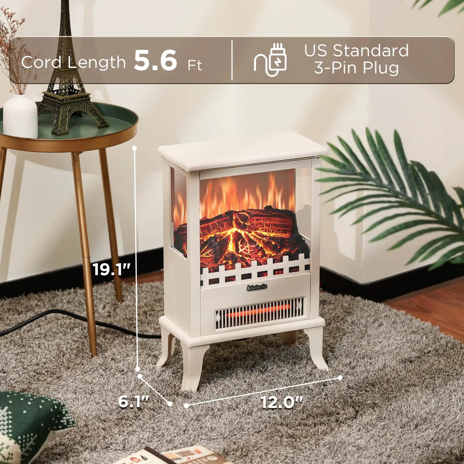 (Open Box) Suburbs TS17Q Electric Fireplace Stove Heater by TURBRO