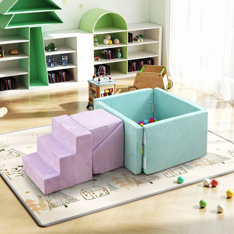 3-in-1 Suede Fabric Soft Play Set Foam Climbing Blocks for Toddlers-Purple by DirectDeals