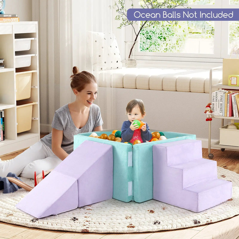 3-in-1 Suede Fabric Soft Play Set Foam Climbing Blocks for Toddlers-Purple by DirectDeals