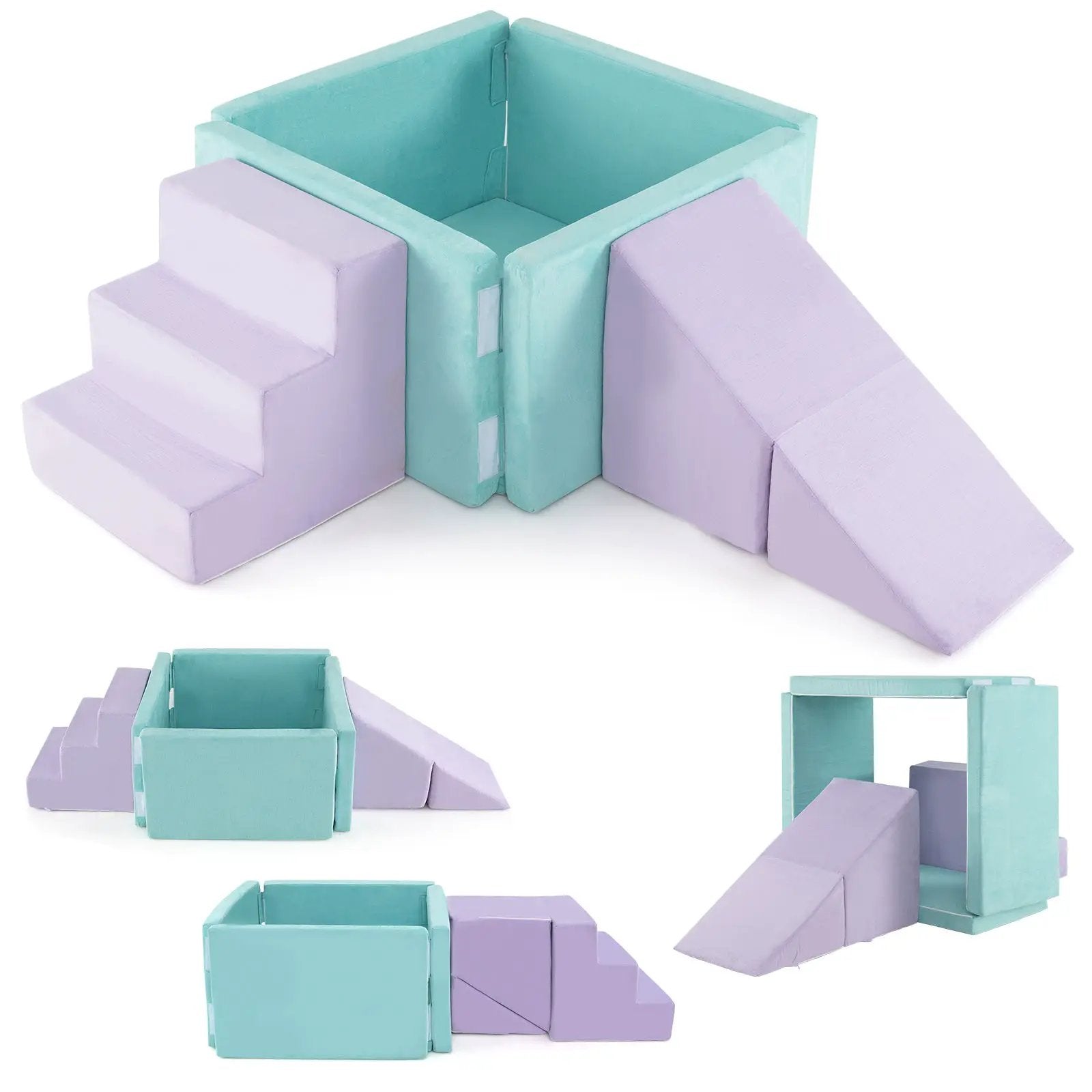3-in-1 Suede Fabric Soft Play Set Foam Climbing Blocks for Toddlers-Purple by DirectDeals