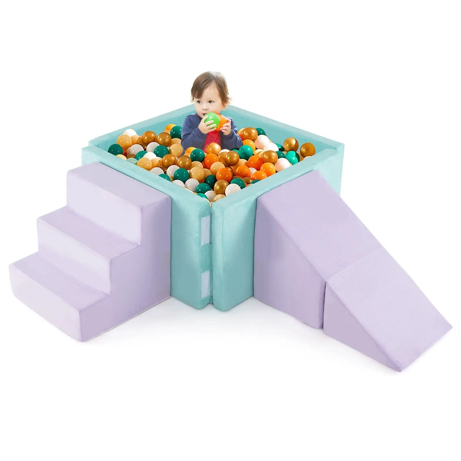3-in-1 Suede Fabric Soft Play Set Foam Climbing Blocks for Toddlers-Purple by DirectDeals