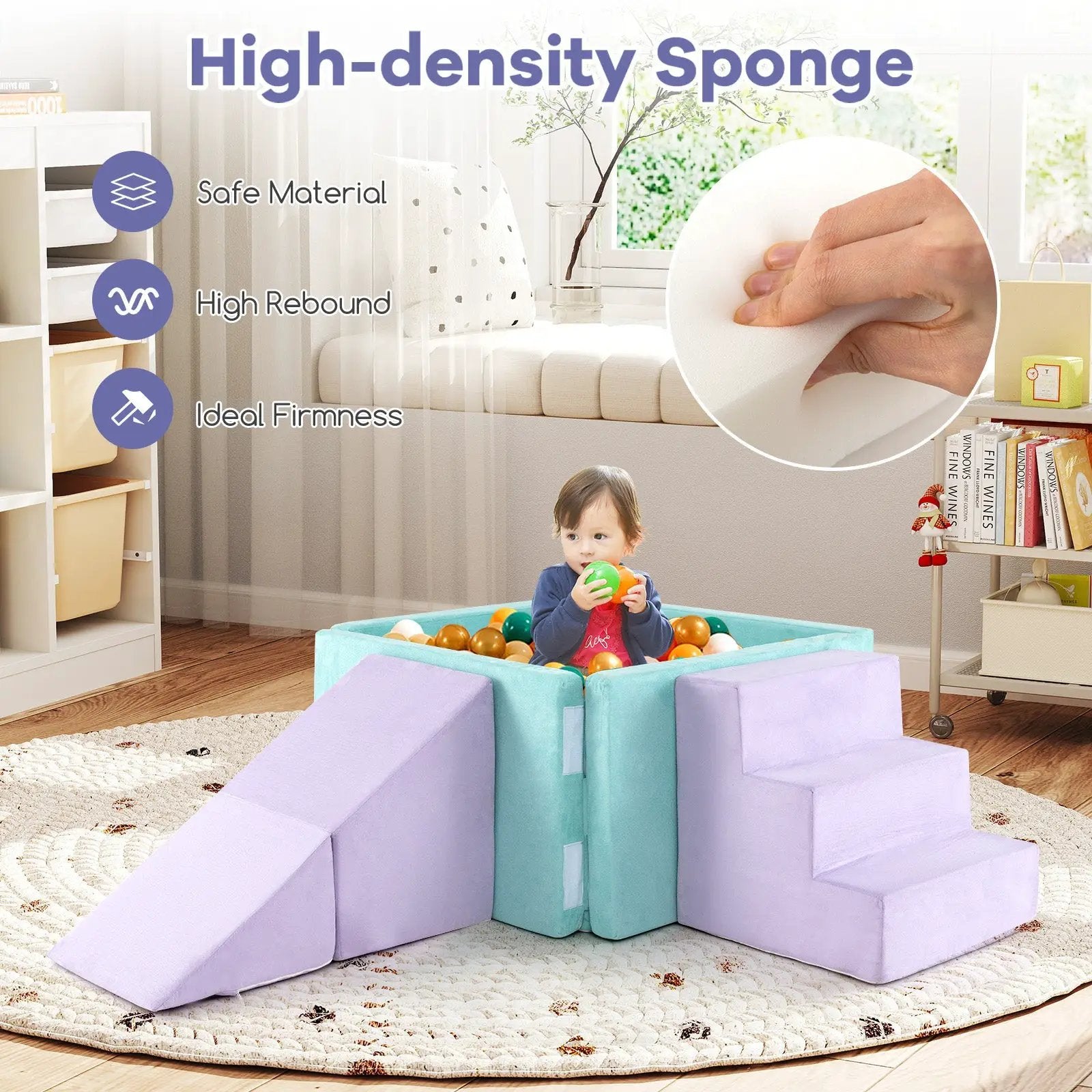 3-in-1 Suede Fabric Soft Play Set Foam Climbing Blocks for Toddlers-Purple by DirectDeals