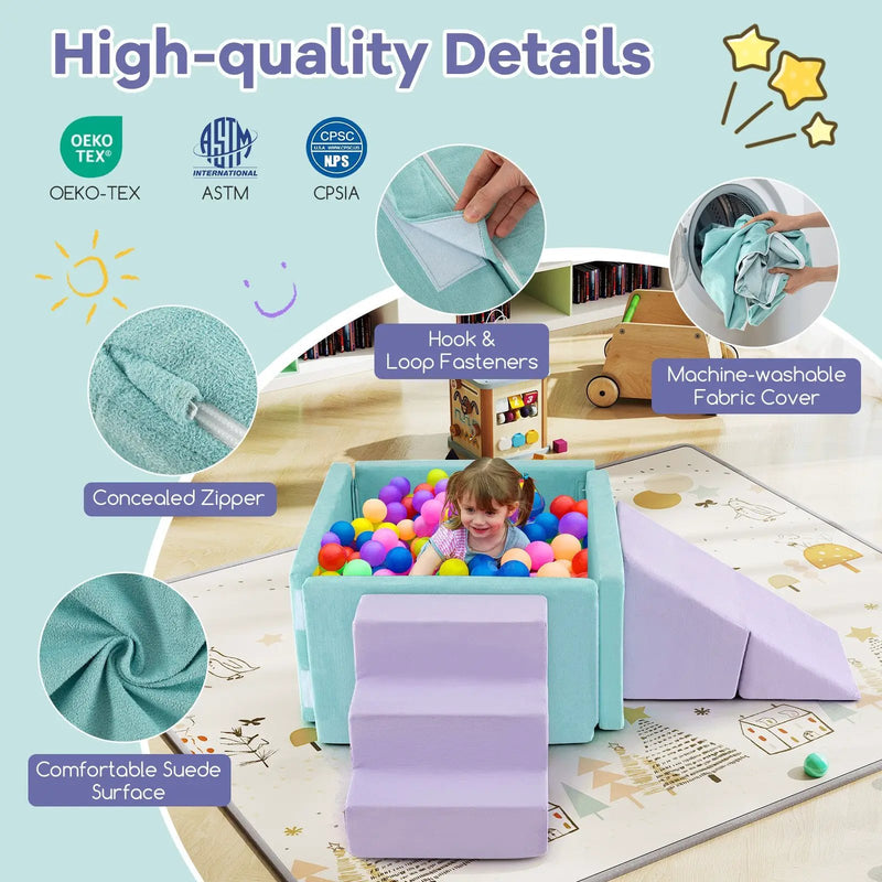 3-in-1 Suede Fabric Soft Play Set Foam Climbing Blocks for Toddlers-Purple by DirectDeals