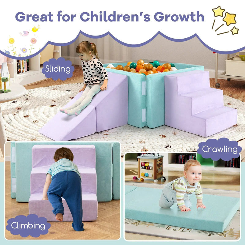 3-in-1 Suede Fabric Soft Play Set Foam Climbing Blocks for Toddlers-Purple by DirectDeals