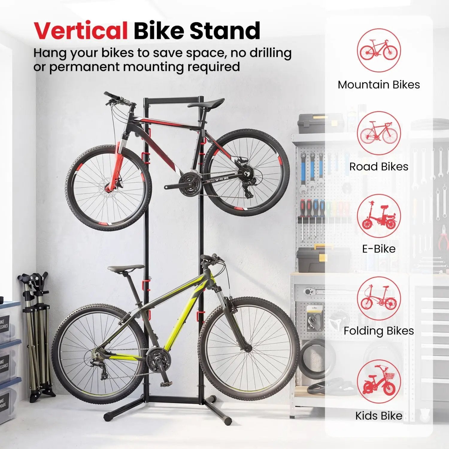 4-Bike Vertical Storage Rack with Adjustable Arms by DirectDeals