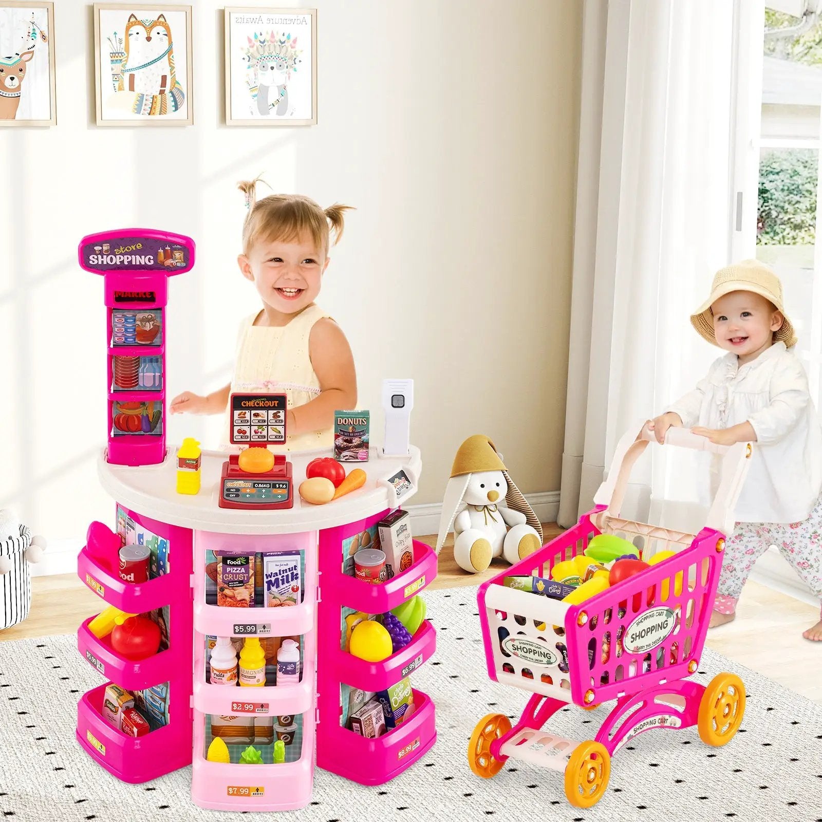 Supermarket Playset for Kids 76 PCS Pretend Play Grocery Store Set with Shopping Cart by DirectDeals