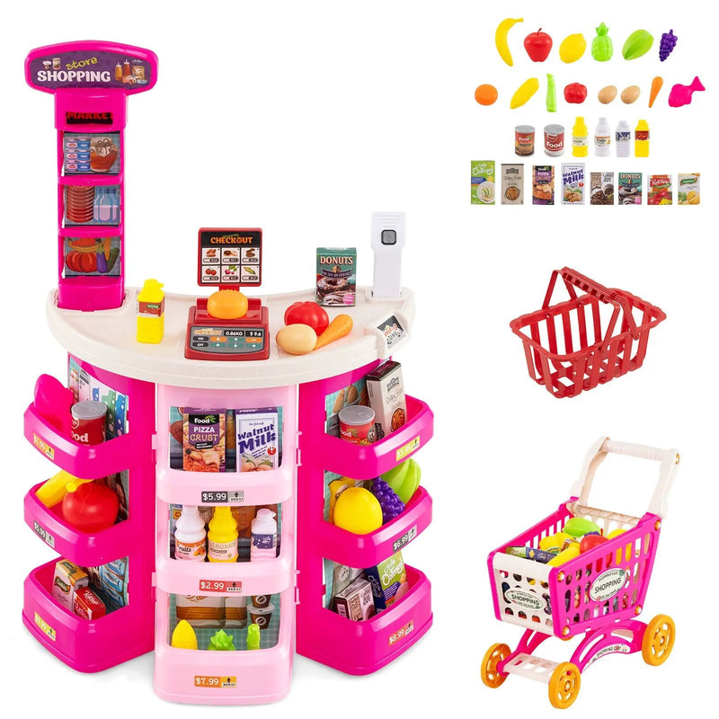 Supermarket Playset for Kids 76 PCS Pretend Play Grocery Store Set with Shopping Cart by DirectDeals
