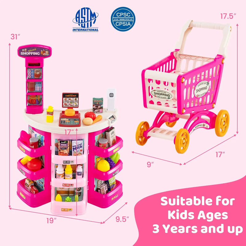 Supermarket Playset for Kids 76 PCS Pretend Play Grocery Store Set with Shopping Cart by DirectDeals