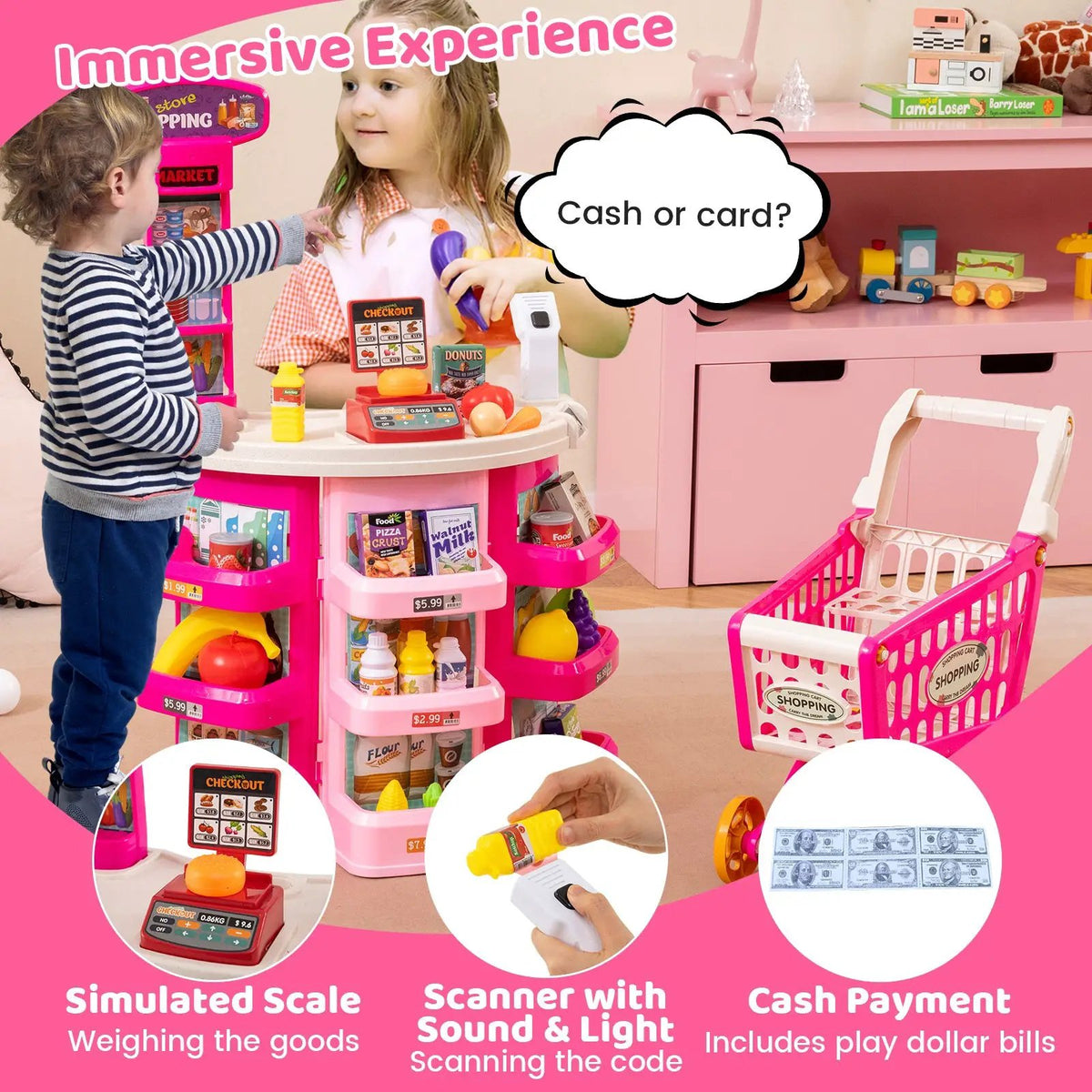 Supermarket Playset for Kids 76 PCS Pretend Play Grocery Store Set with Shopping Cart, photo 8 of 16