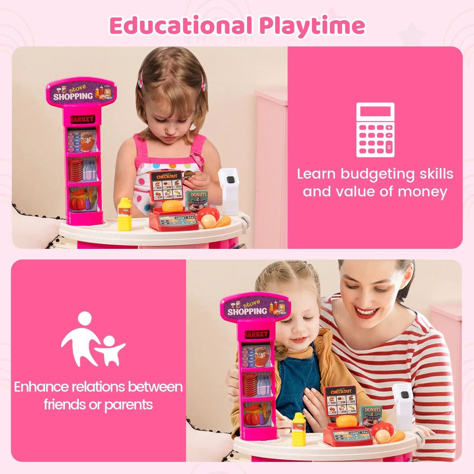 Supermarket Playset for Kids 76 PCS Pretend Play Grocery Store Set with Shopping Cart by DirectDeals