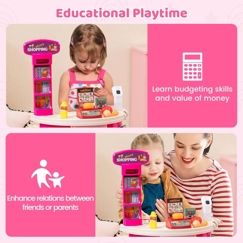 Supermarket Playset for Kids 76 PCS Pretend Play Grocery Store Set with Shopping Cart by DirectDeals