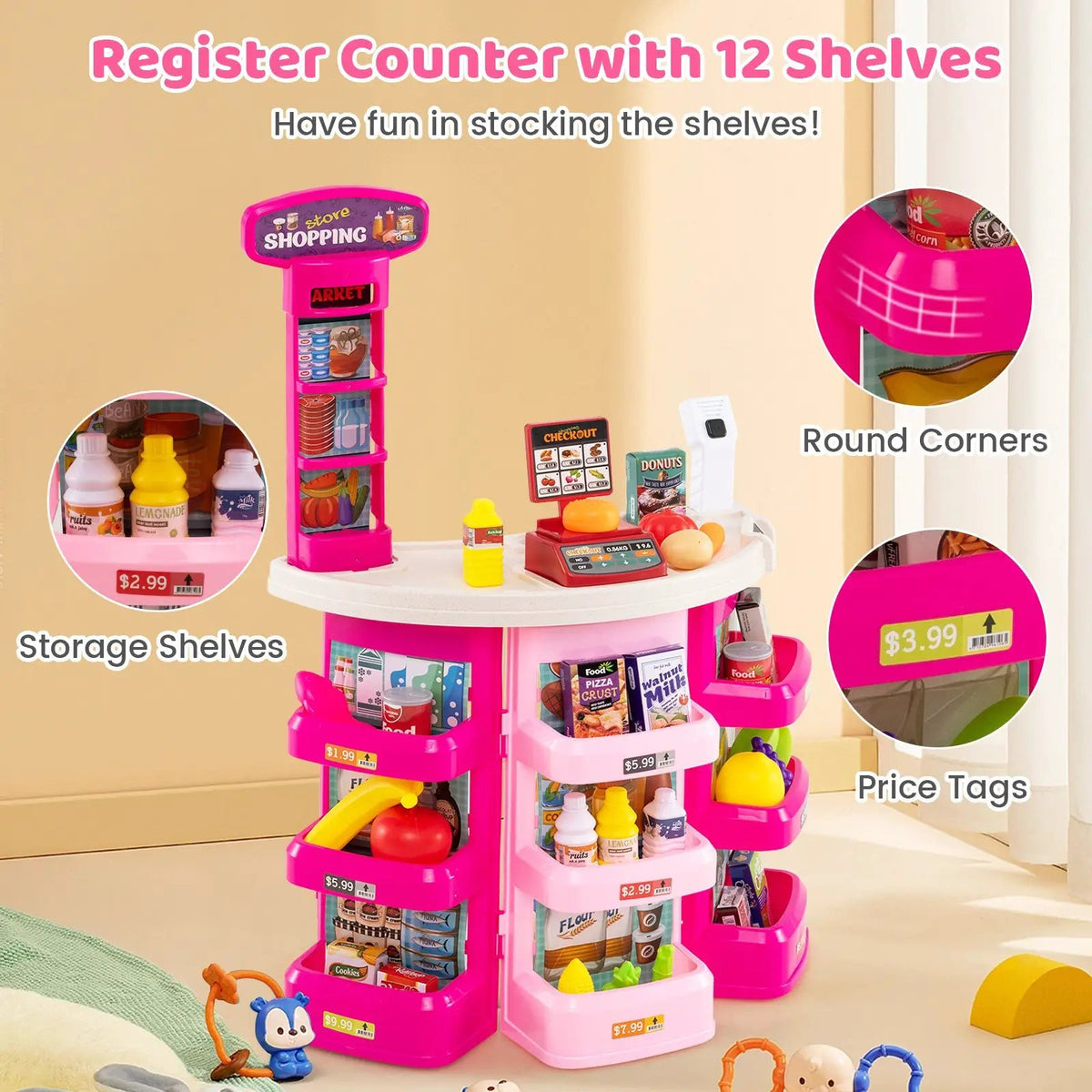 Supermarket Playset for Kids 76 PCS Pretend Play Grocery Store Set with Shopping Cart, photo 12 of 16