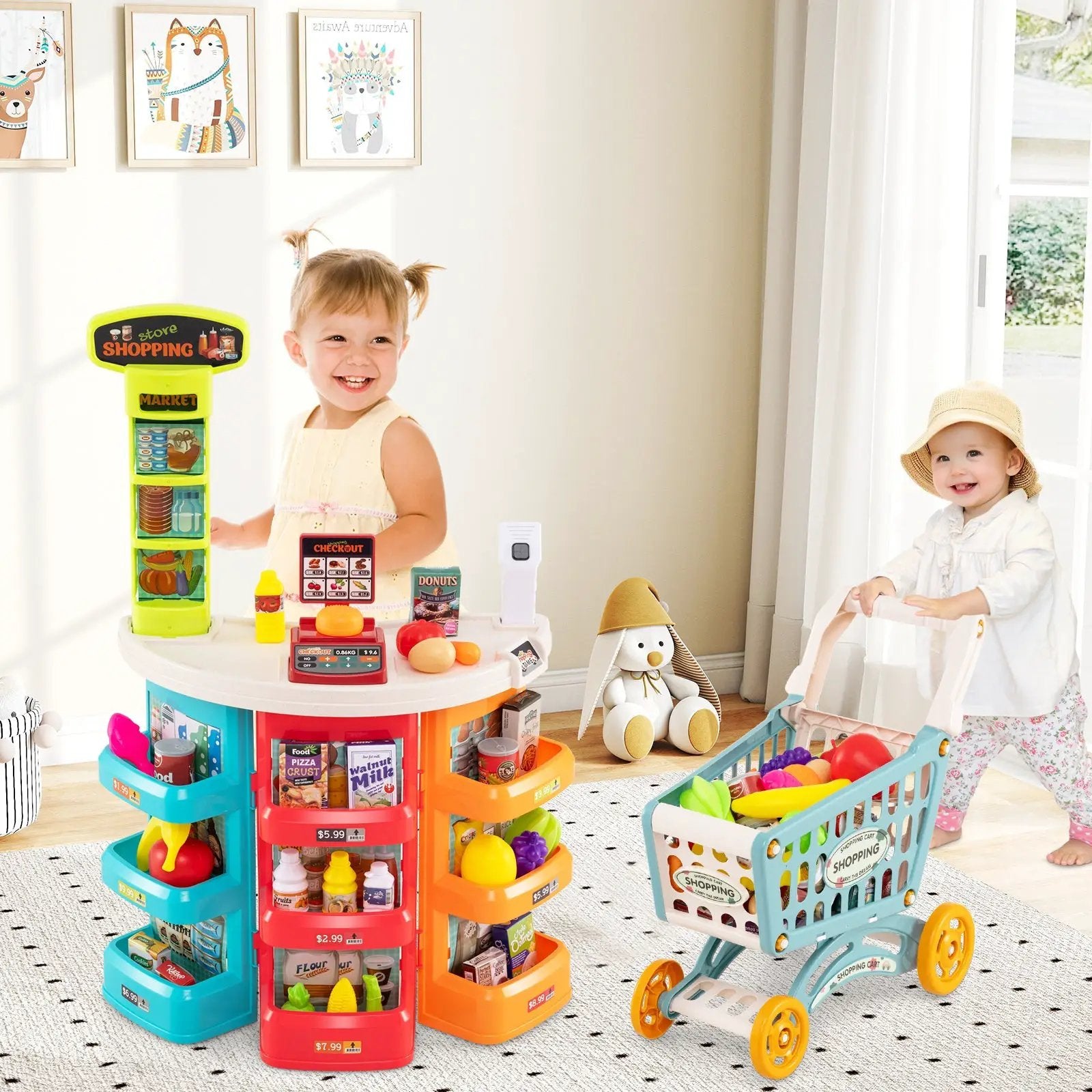 Supermarket Playset for Kids 76 PCS Pretend Play Grocery Store Set with Shopping Cart by DirectDeals