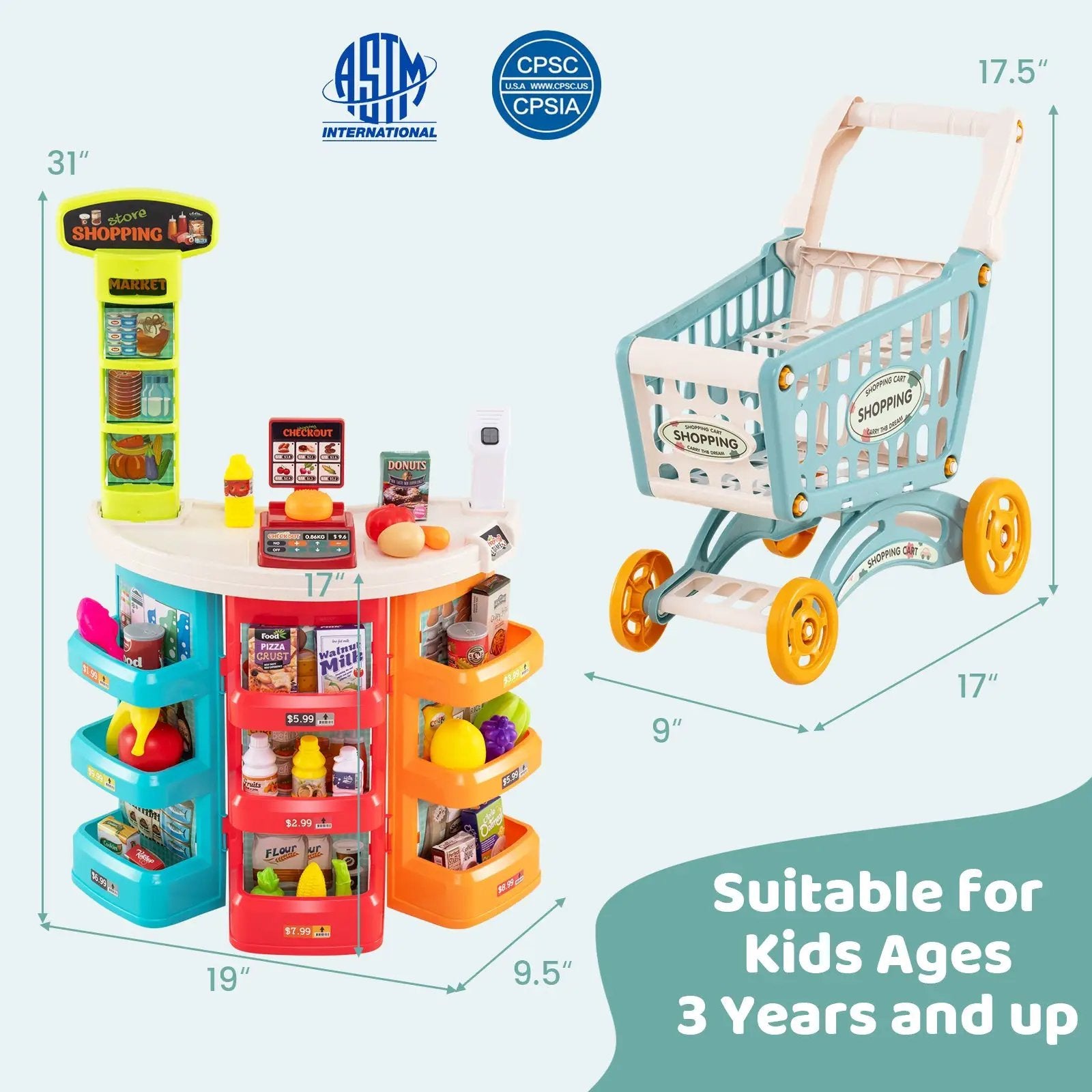 Supermarket Playset for Kids 76 PCS Pretend Play Grocery Store Set with Shopping Cart by DirectDeals