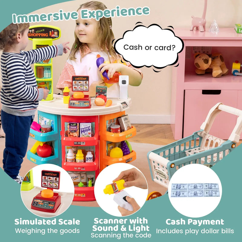 Supermarket Playset for Kids 76 PCS Pretend Play Grocery Store Set with Shopping Cart by DirectDeals