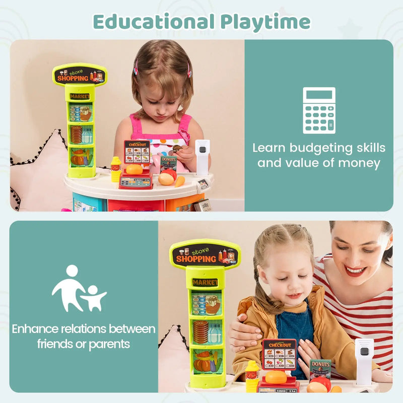 Supermarket Playset for Kids 76 PCS Pretend Play Grocery Store Set with Shopping Cart by DirectDeals