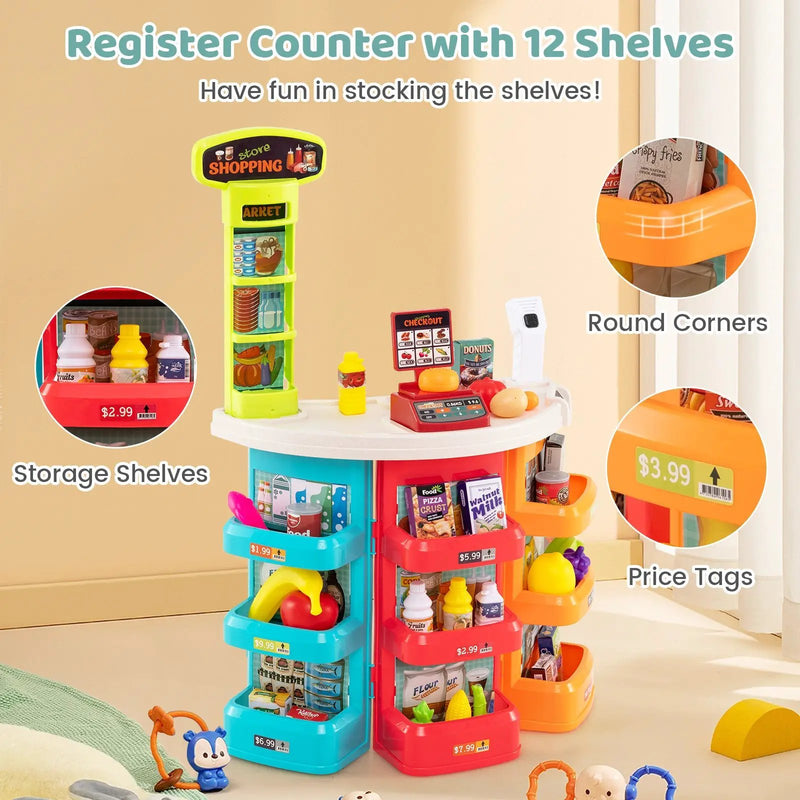 Supermarket Playset for Kids 76 PCS Pretend Play Grocery Store Set with Shopping Cart by DirectDeals