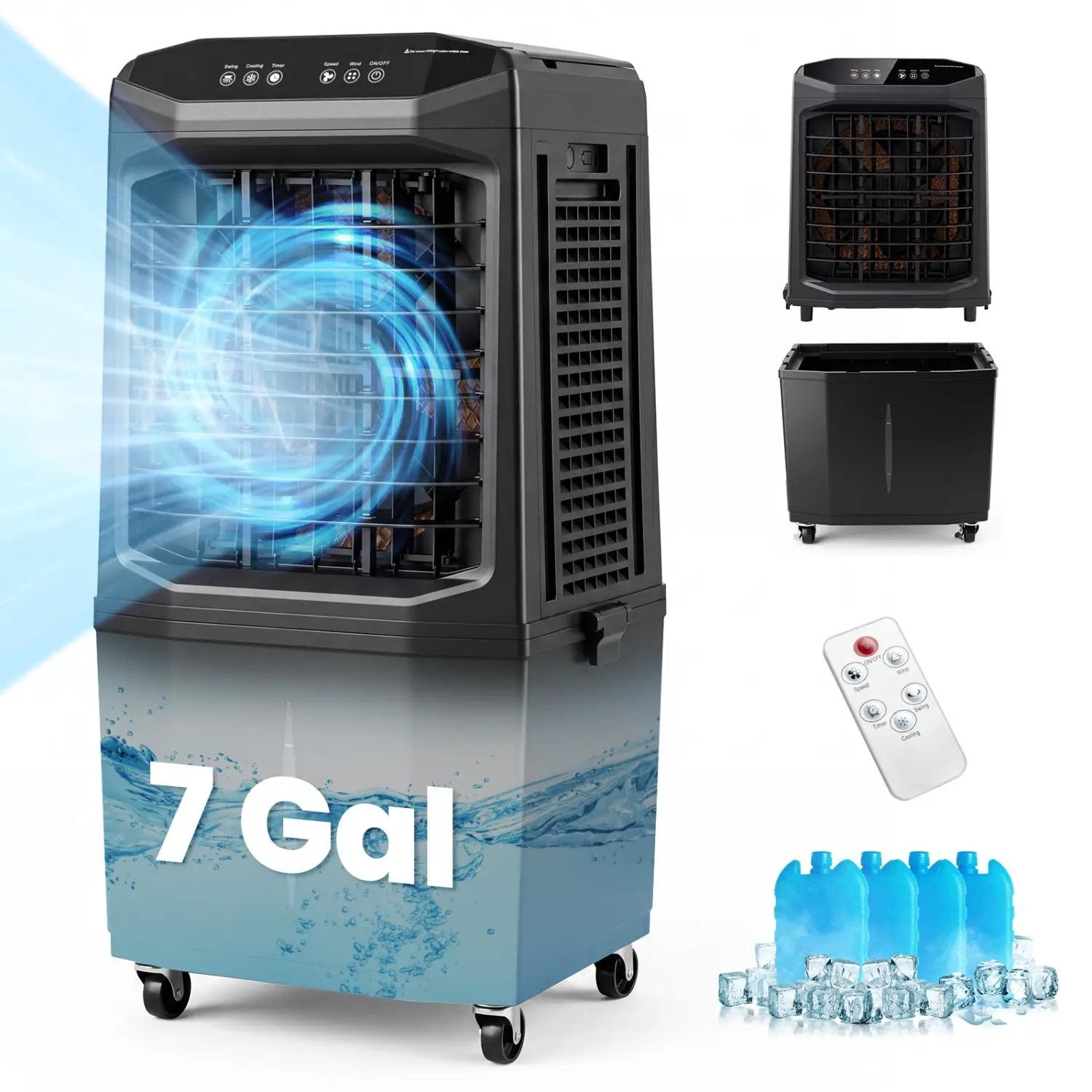 Swamp Cooler 1800 CFM Evaporative Air Cooler with 7 Gal Detachable Water Tank by DirectDeals