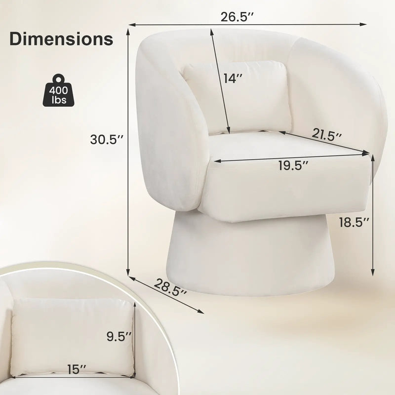 Swivel Accent Chair Upholstered Barrel Chair with Curved Back and Removable Lumbar Pillow by DirectDeals