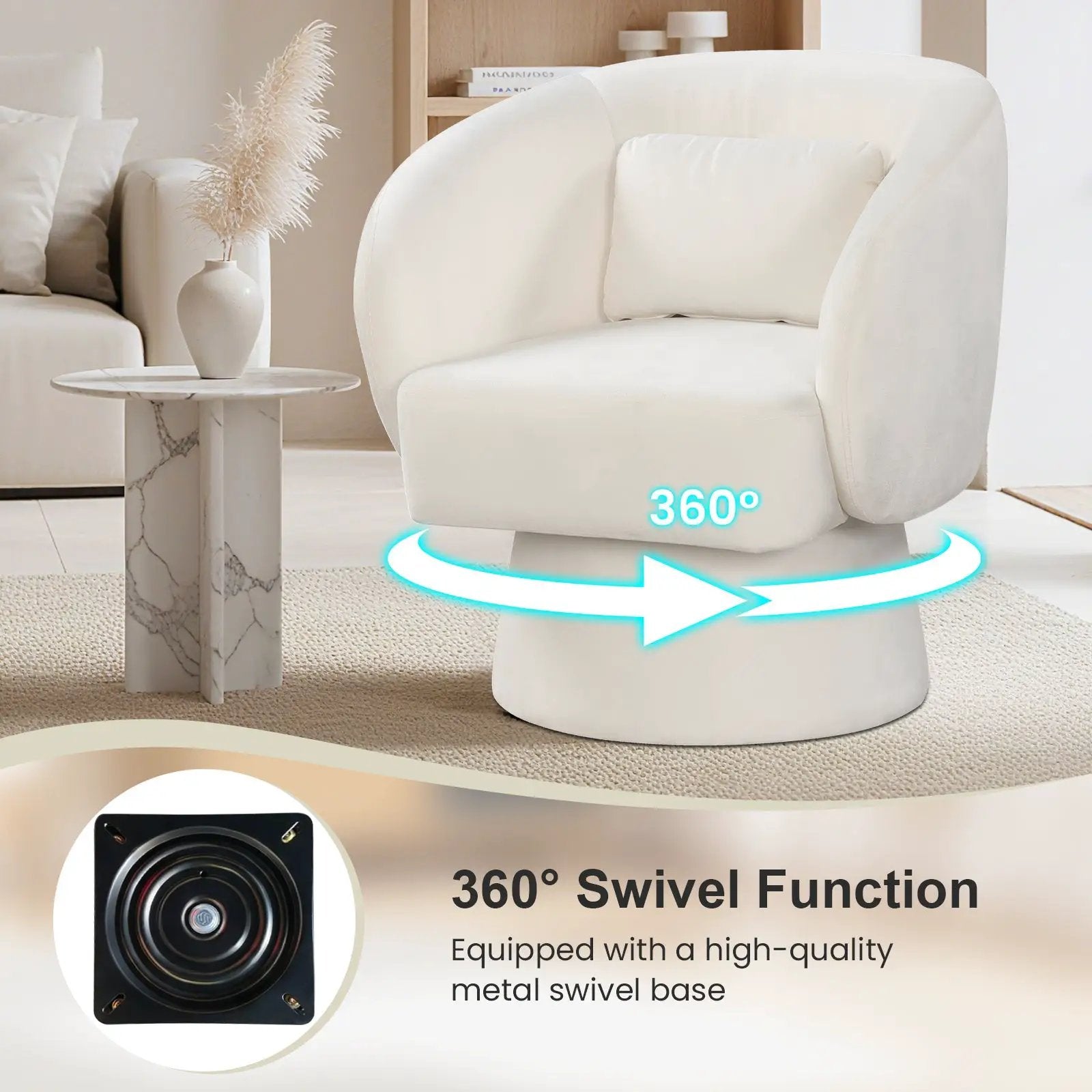 Swivel Accent Chair Upholstered Barrel Chair with Curved Back and Removable Lumbar Pillow by DirectDeals
