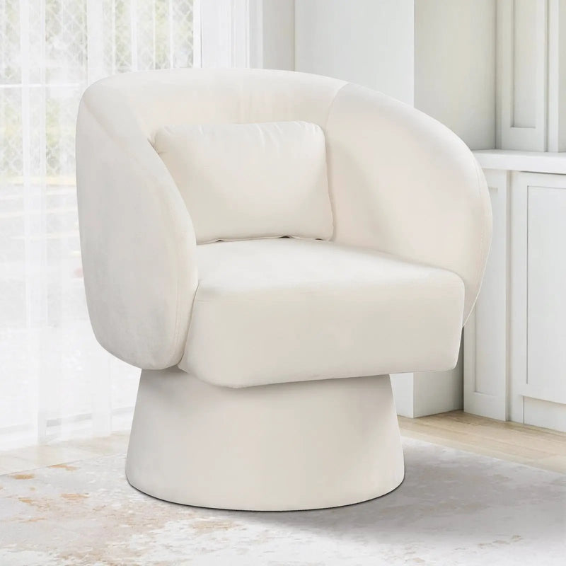 Swivel Accent Chair Upholstered Barrel Chair with Curved Back and Removable Lumbar Pillow by DirectDeals